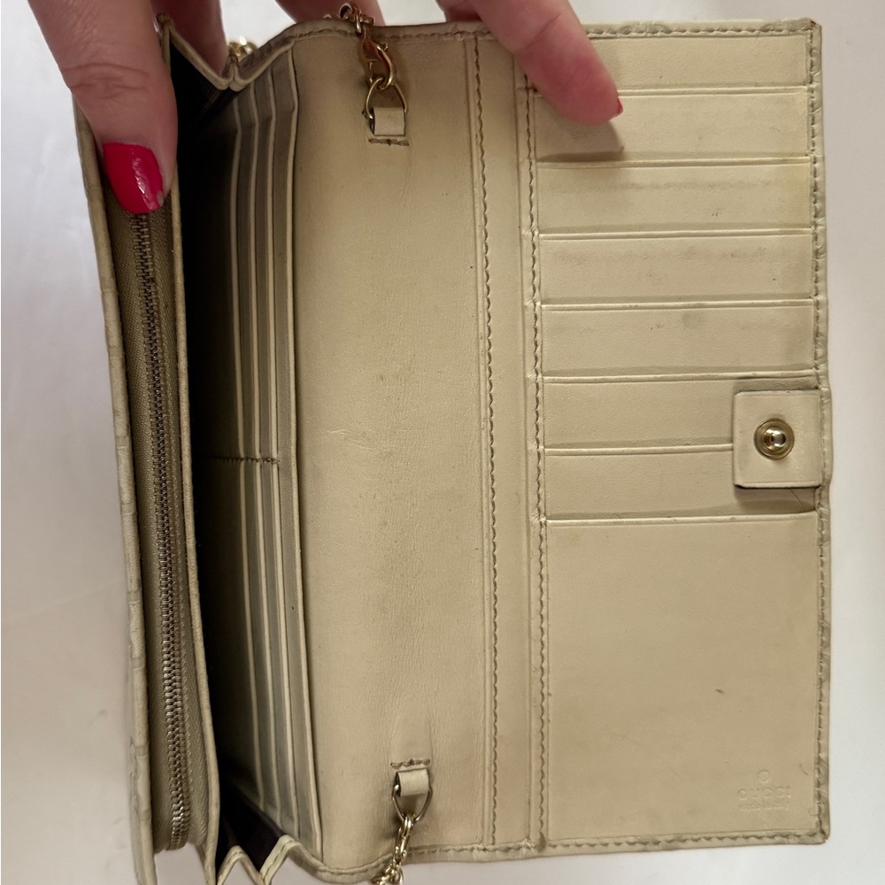 GUCCI Chain Long Wallet  Leather‎ Women Authentic Beige Monogram - Picture 3 of 16